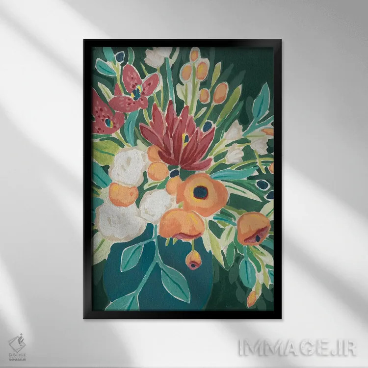 تابلو دکوراتیو دسته گل سرخوش یک اثر جون اریکا وس - نمای قابدار مشکی