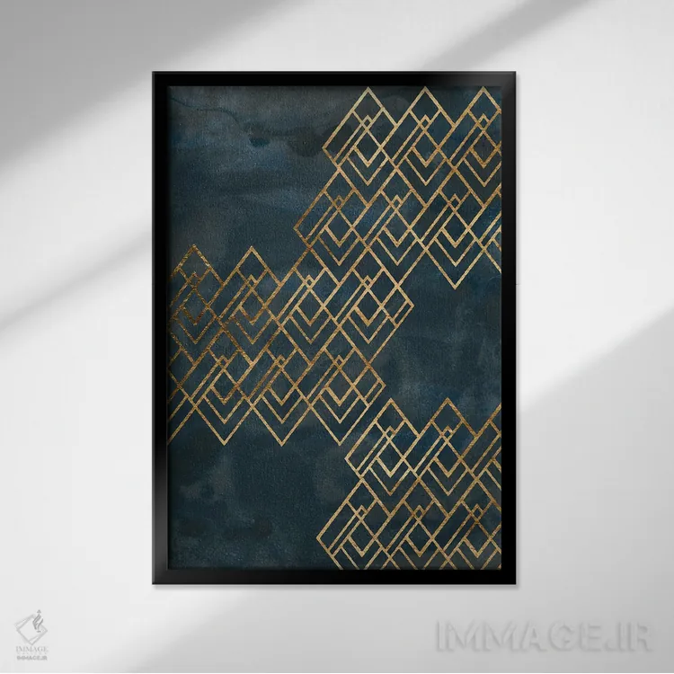 تابلو انتزاعی الگوی دکو آبی ۱ اثر جون اریکا وس - نمای قابدار مشکی
