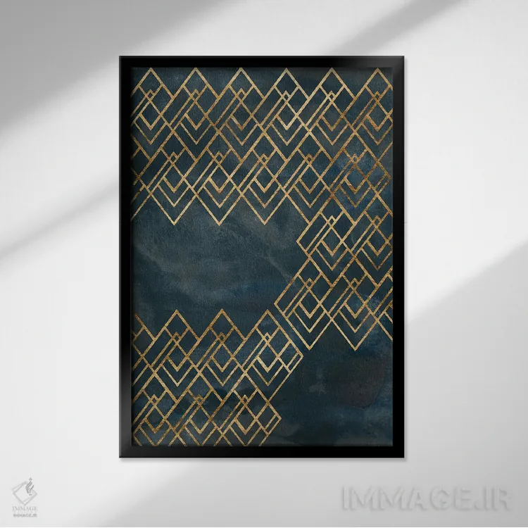 تابلو انتزاعی الگوی دکو آبی ۴ اثر جون اریکا وس - نمای قابدار مشکی