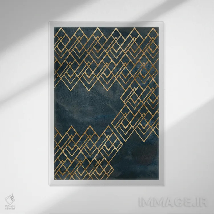 تابلو انتزاعی الگوی دکو آبی ۴ اثر جون اریکا وس - نمای قابدار سفید