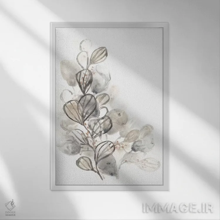 تابلو مینیمال گیاه شناسی خنثی ۲ اثر جون اریکا وس - نمای قابدار سفید