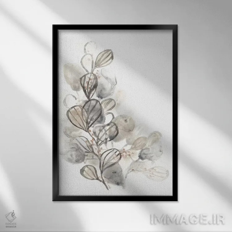 تابلو مینیمال گیاه شناسی خنثی ۲ اثر جون اریکا وس - نمای قابدار مشکی