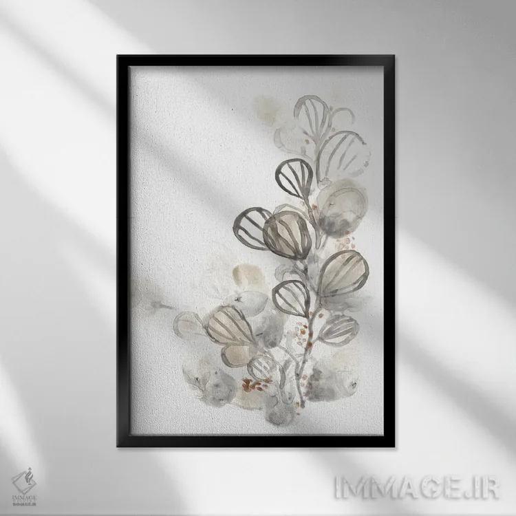 تابلو مینیمال گیاه شناسی خنثی ۱ اثر جون اریکا وس - نمای قابدار مشکی