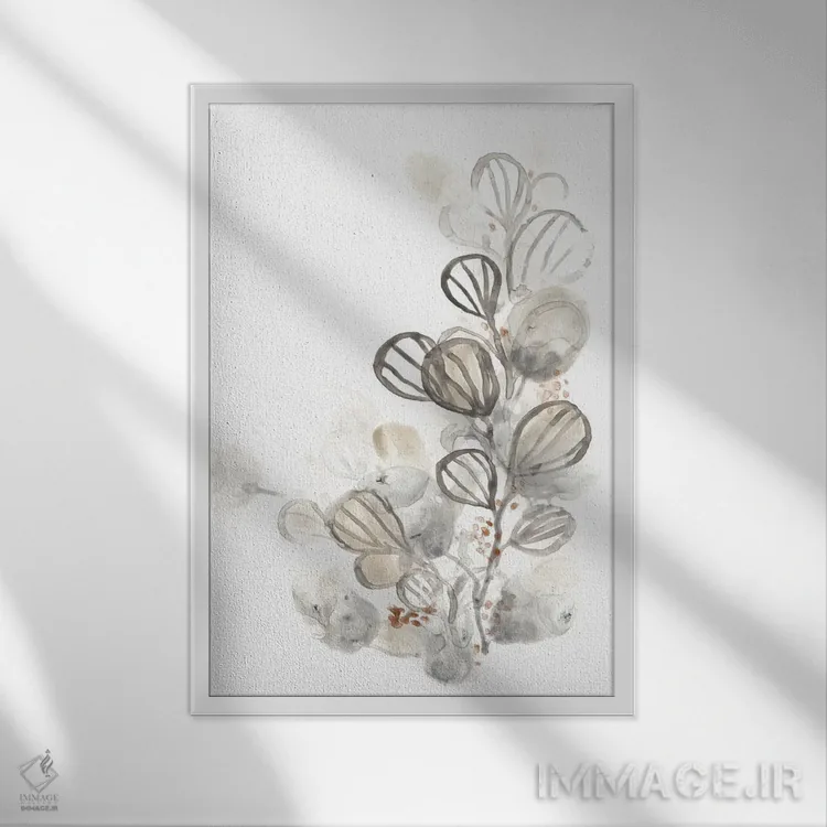 تابلو مینیمال گیاه شناسی خنثی ۱ اثر جون اریکا وس - نمای قابدار سفید