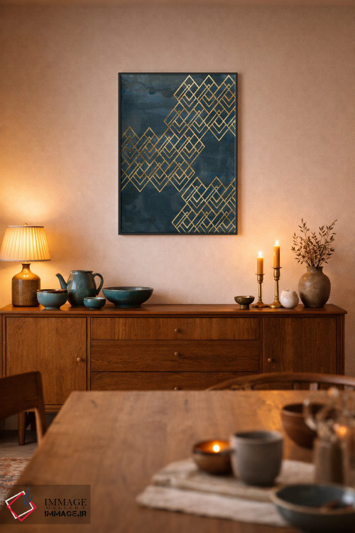 تابلو انتزاعی الگوی دکو آبی ۱ اثر جون اریکا وس - D6B