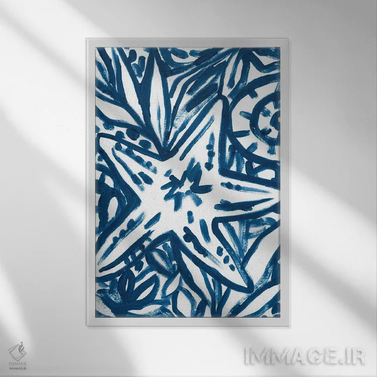 تابلو مینیمال باتیک ساحل قلم موخورده ۳ اثر جون اریکا وس - نمای قابدار سفید