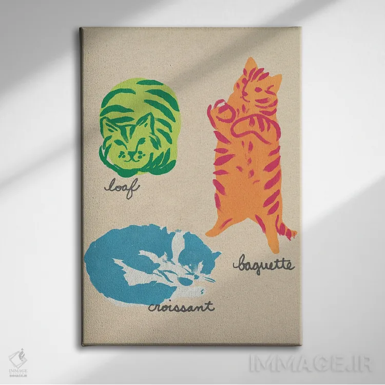 تابلو مدرن اشکال مهم گربه ها ۱ اثر جون اریکا وس - نمای روبهرو روی دیوار