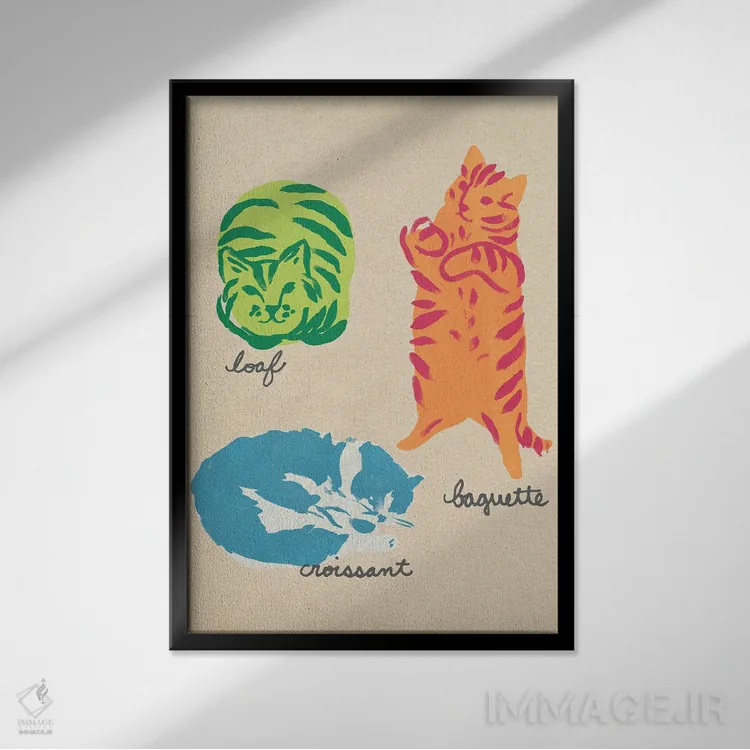 تابلو مدرن اشکال مهم گربه ها ۱ اثر جون اریکا وس - نمای قابدار مشکی