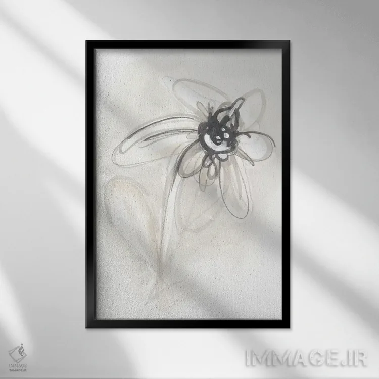 تابلو مینیمال اشاره گل گون خنثی پنجم اثر جون اریکا وس - نمای قابدار مشکی