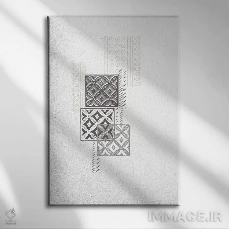 تابلو انتزاعی ترکیب چاپ قالبی دوم اثر جون اریکا وس - نمای روبهرو روی دیوار