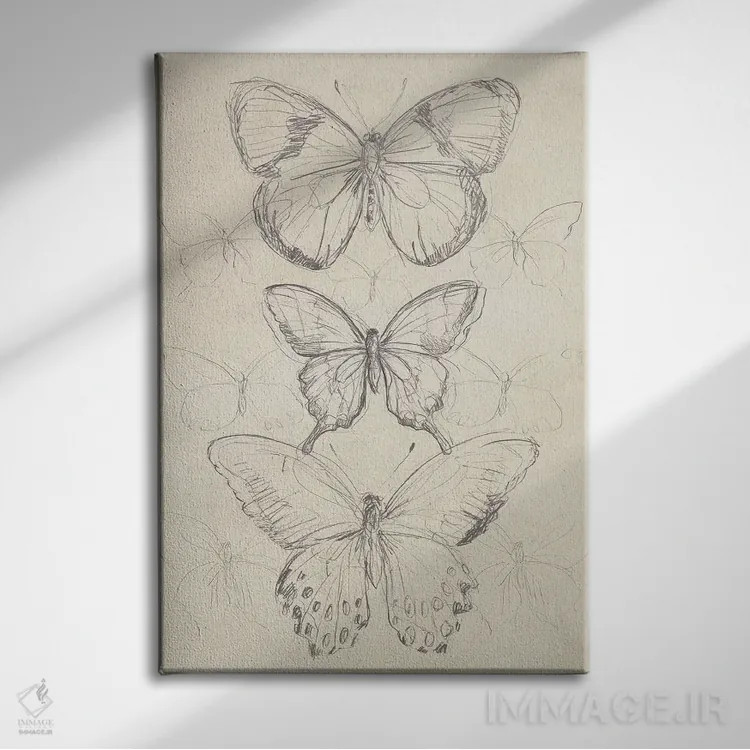 تابلو مدرن طرح پروانه قدیمی یکم اثر جون اریکا وس - نمای روبهرو روی دیوار