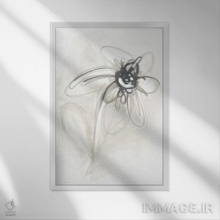 تابلو مینیمال اشاره گل گون خنثی پنجم اثر جون اریکا وس - نمای قابدار سفید