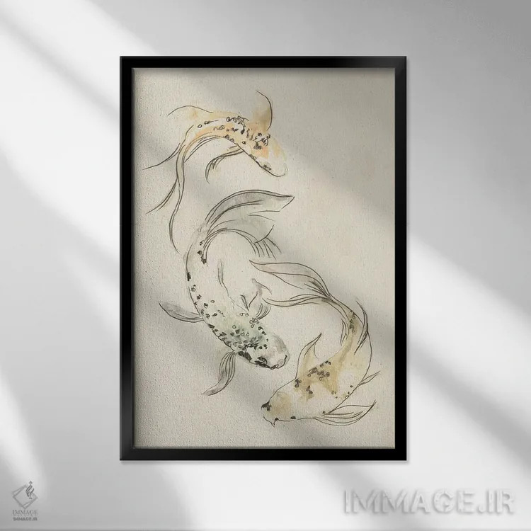 تابلو دکوراتیو رقص ماهی کوی یکم اثر جون اریکا وس - نمای قابدار مشکی