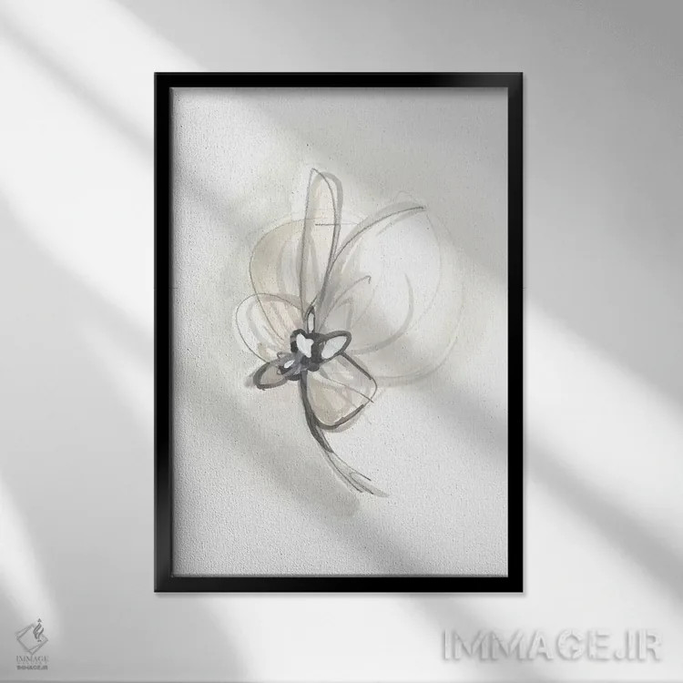 تابلو مینیمال اشاره گل گون خنثی دوم اثر جون اریکا وس - نمای قابدار مشکی