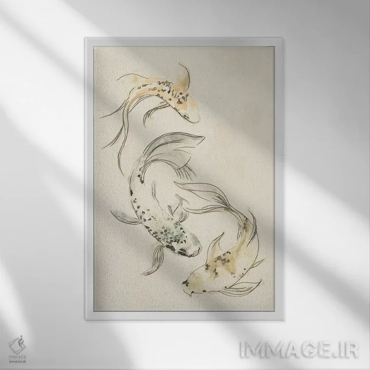 تابلو دکوراتیو رقص ماهی کوی یکم اثر جون اریکا وس - نمای قابدار سفید
