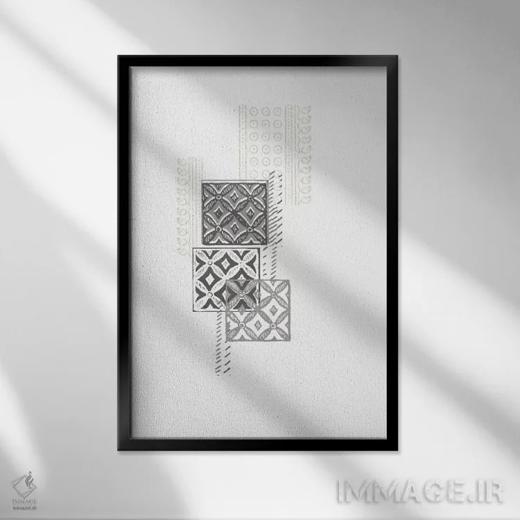 تابلو انتزاعی ترکیب چاپ قالبی دوم اثر جون اریکا وس - نمای قابدار مشکی