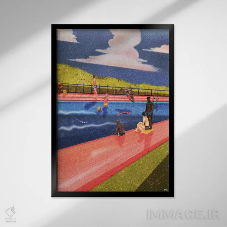 تابلو دکوراتیو شناگران اثر جیمی ادلر - نمای قابدار مشکی