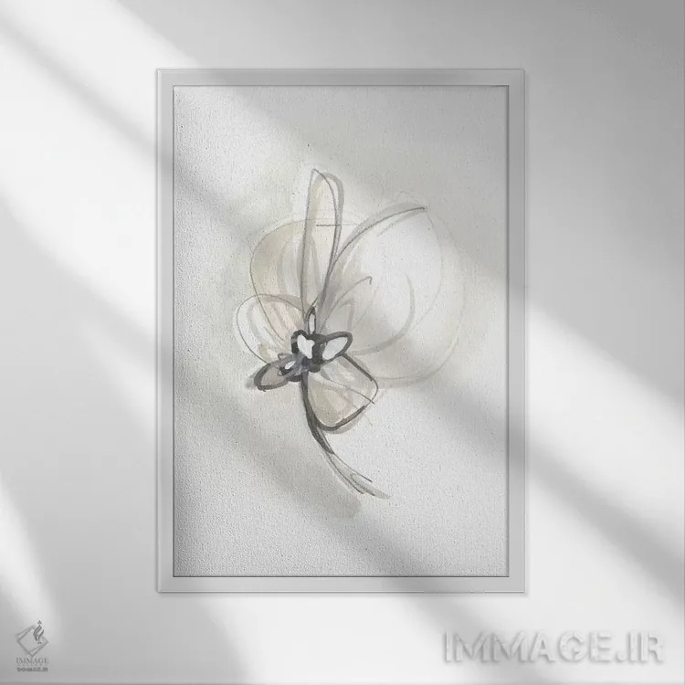 تابلو مینیمال اشاره گل گون خنثی دوم اثر جون اریکا وس - نمای قابدار سفید