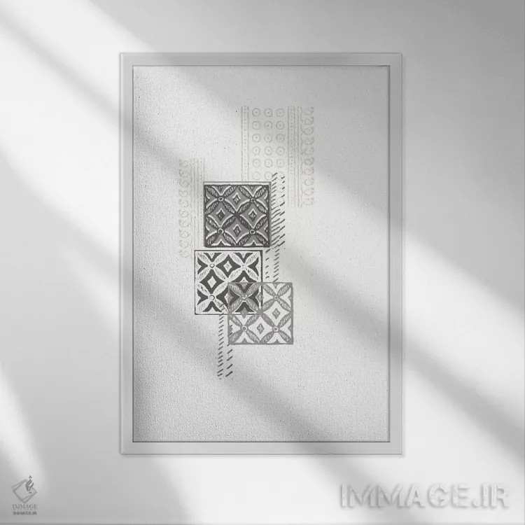 تابلو انتزاعی ترکیب چاپ قالبی دوم اثر جون اریکا وس - نمای قابدار سفید