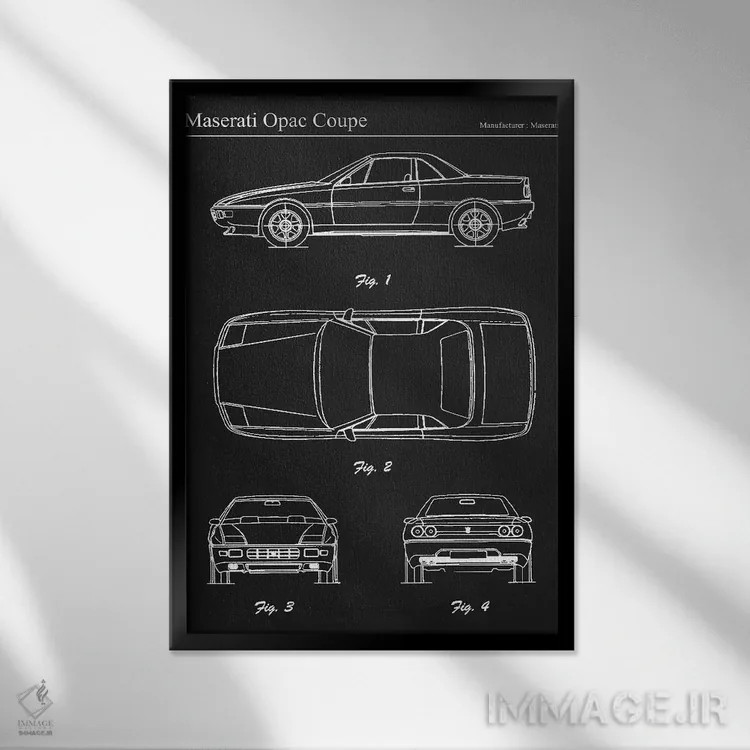تابلو دکوراتیو مازراتی اوپاک کوپه اثر جوزف فرناندو - نمای قابدار مشکی