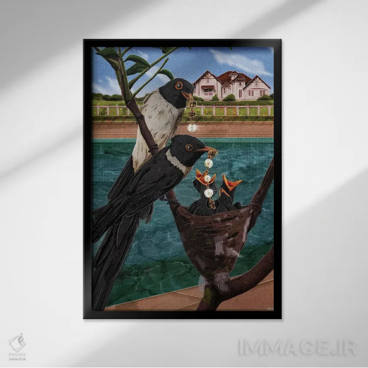 تابلو دکوراتیو مروارید زاغی اثر جیمی ادلر - نمای قابدار مشکی