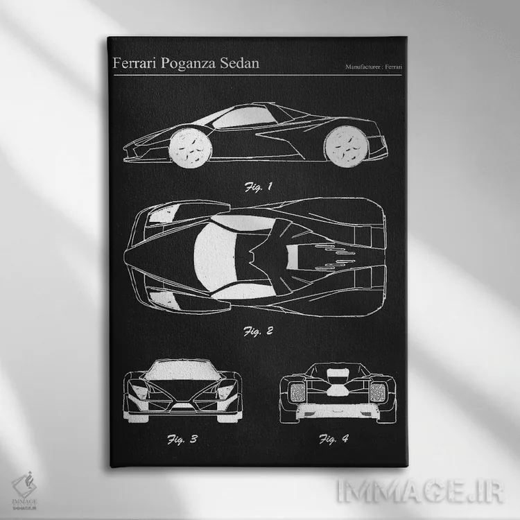 تابلو دکوراتیو فراری پوگانزا سدان اثر جوزف فرناندو - نمای روبهرو روی دیوار