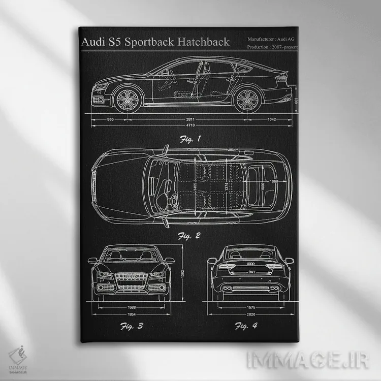 تابلو دکوراتیو آئودی اس۵ اسپرت بک هاچ بک ۲۰۱۱ اثر جوزف فرناندو - نمای روبهرو روی دیوار