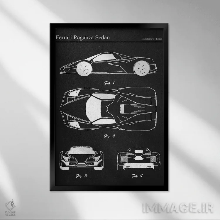 تابلو دکوراتیو فراری پوگانزا سدان اثر جوزف فرناندو - نمای قابدار مشکی