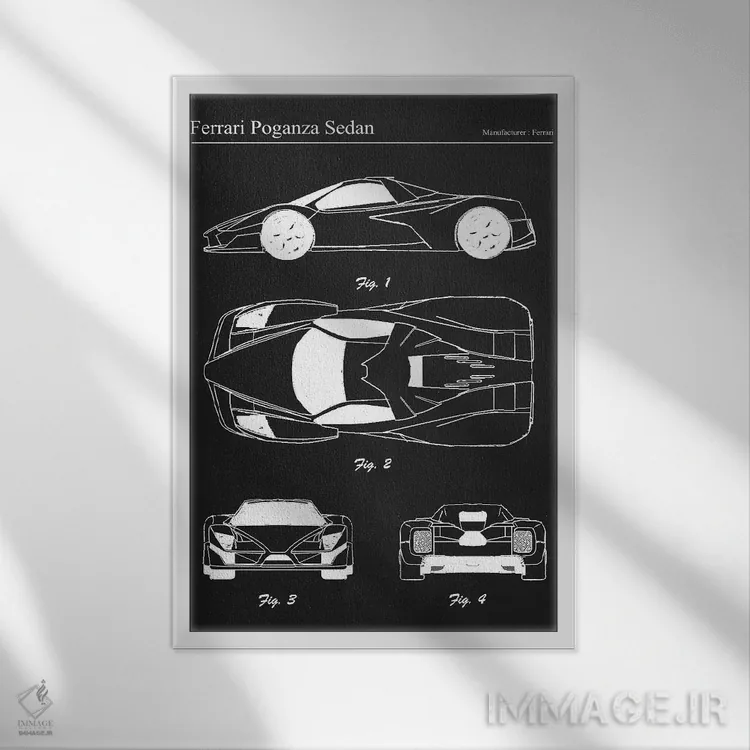 تابلو دکوراتیو فراری پوگانزا سدان اثر جوزف فرناندو - نمای قابدار سفید