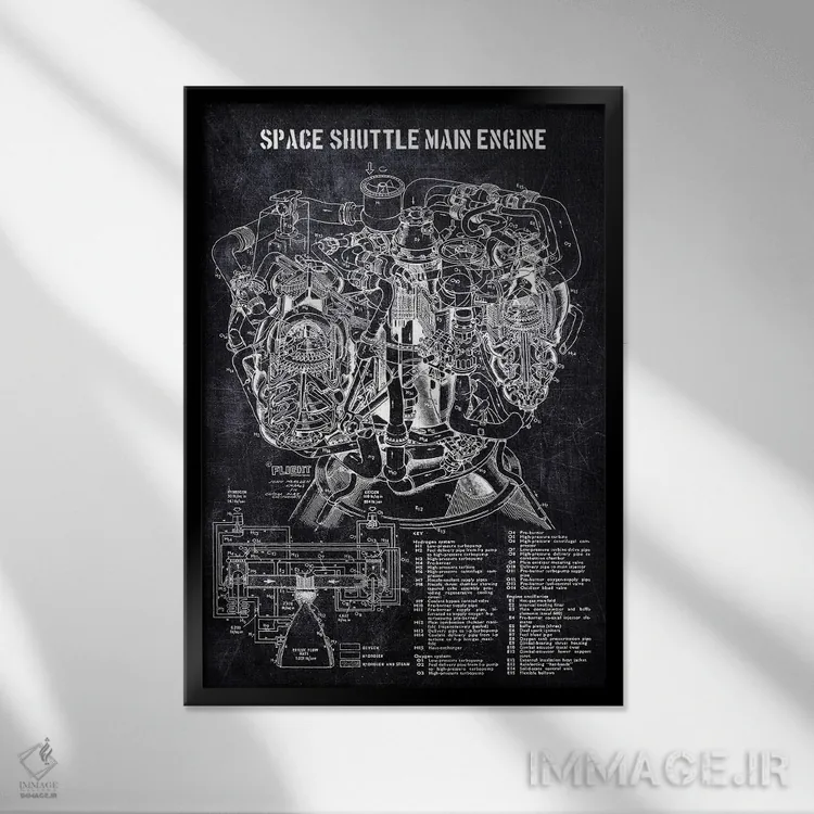 تابلو دکوراتیو موتور اصلی شاتل فضایی اثر جوزف فرناندو - نمای قابدار مشکی