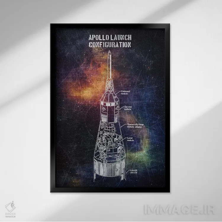 تابلو دکوراتیو پرتاب آپولو اثر جوزف فرناندو - نمای قابدار مشکی