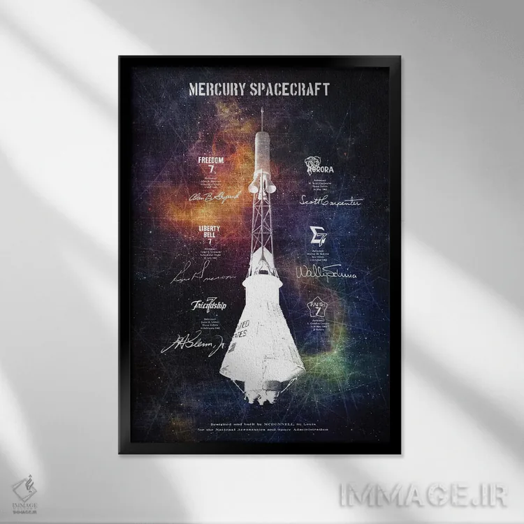 تابلو دکوراتیو فضاپیمای مرکوری ۱ اثر جوزف فرناندو - نمای قابدار مشکی
