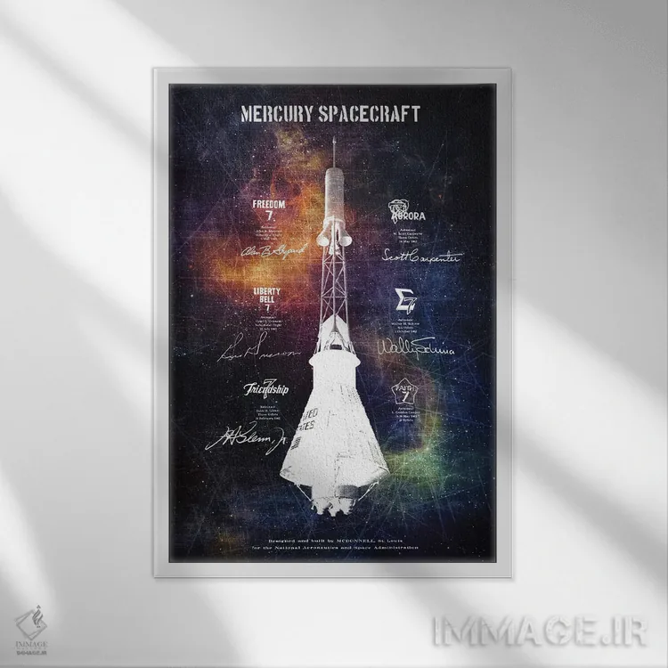 تابلو دکوراتیو فضاپیمای مرکوری ۱ اثر جوزف فرناندو - نمای قابدار سفید