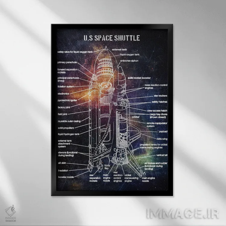 تابلو دکوراتیو شاتل فضایی آمریکا اثر جوزف فرناندو - نمای قابدار مشکی