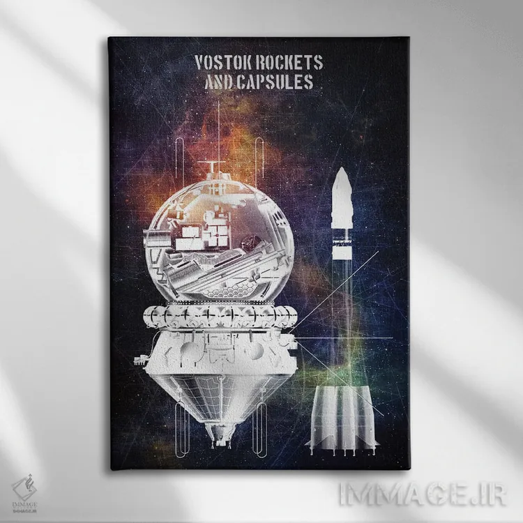 تابلو دکوراتیو موشک های ووستوک ۲ اثر جوزف فرناندو - نمای روبهرو روی دیوار