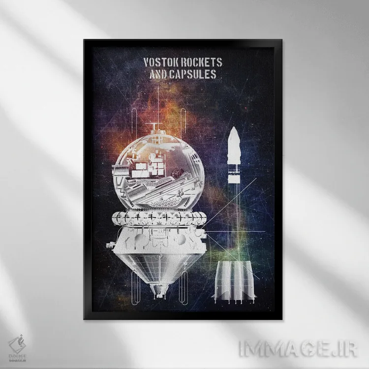 تابلو دکوراتیو موشک های ووستوک ۲ اثر جوزف فرناندو - نمای قابدار مشکی