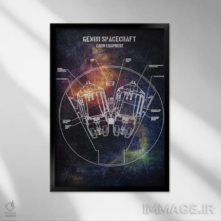 تابلو دکوراتیو فضاپیمای جمینی اثر جوزف فرناندو - نمای قابدار مشکی