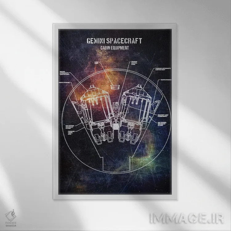 تابلو دکوراتیو فضاپیمای جمینی اثر جوزف فرناندو - نمای قابدار سفید