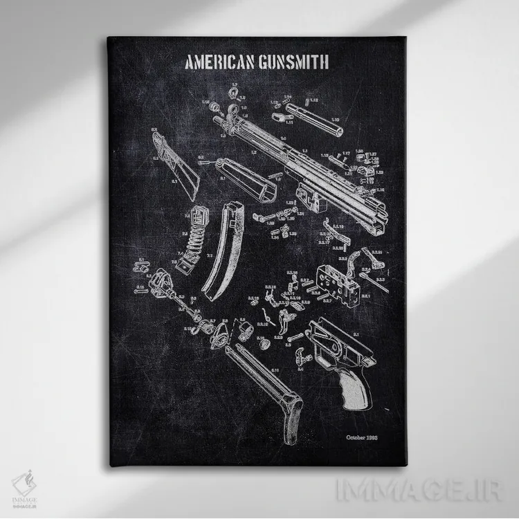 تابلو دکوراتیو سازنده اسلحه آمریکایی اثر جوزف فرناندو - نمای روبهرو روی دیوار