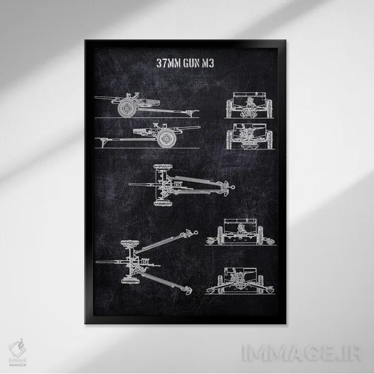 تابلو دکوراتیو توپ ۳۷ میلی متری مدل M3 اثر جوزف فرناندو - نمای قابدار مشکی