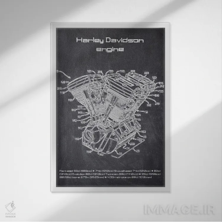 تابلو دکوراتیو موتور هارلی دیویدسون اثر جوزف فرناندو - نمای قابدار سفید