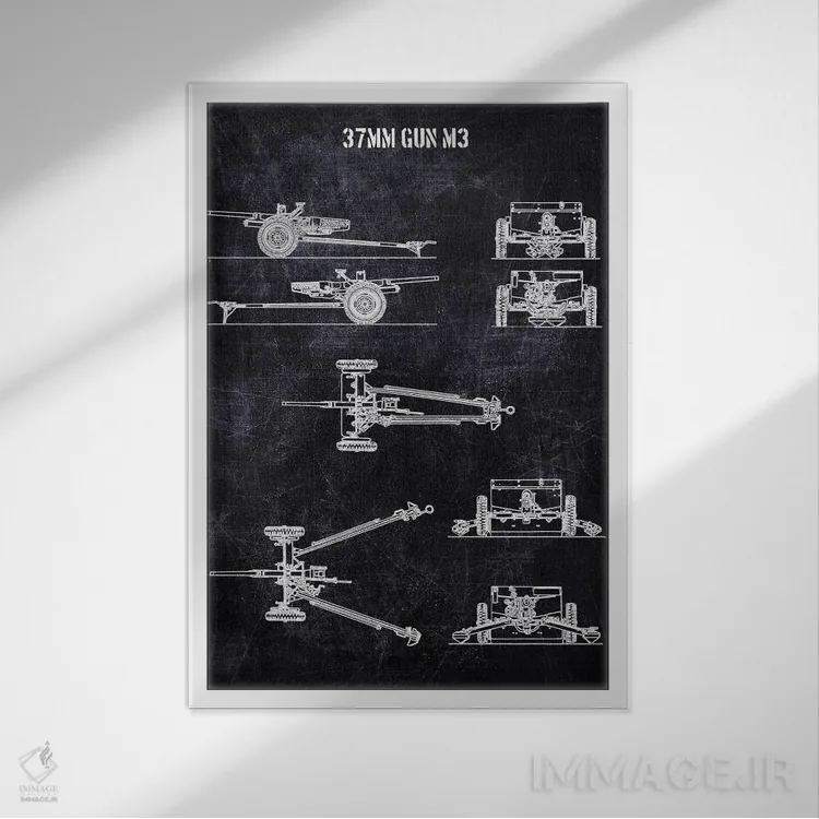 تابلو دکوراتیو توپ ۳۷ میلی متری مدل M3 اثر جوزف فرناندو - نمای قابدار سفید