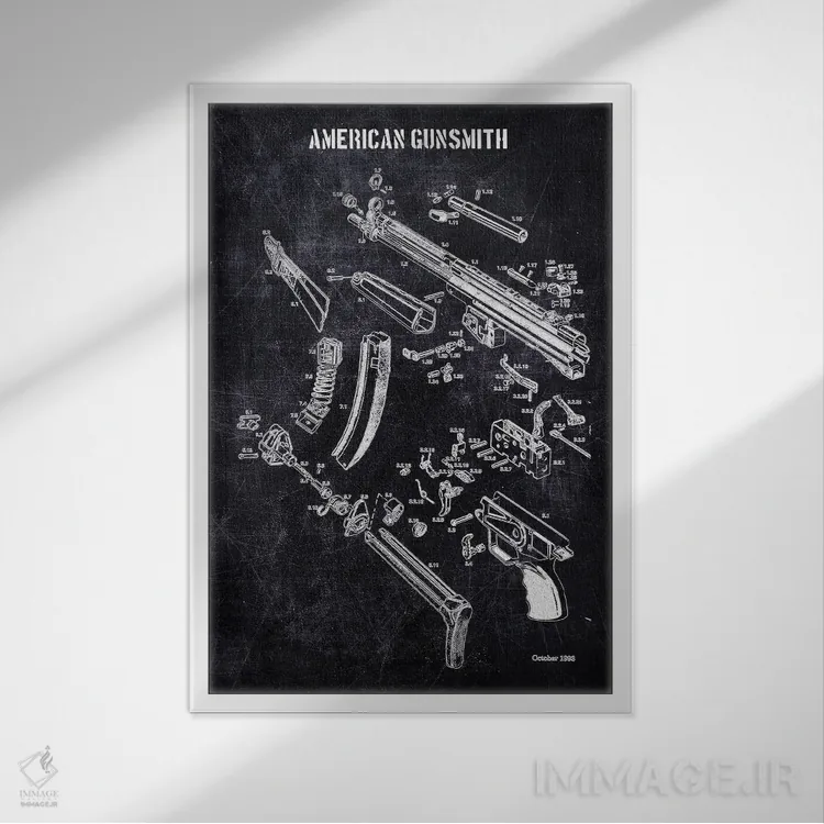 تابلو دکوراتیو سازنده اسلحه آمریکایی اثر جوزف فرناندو - نمای قابدار سفید