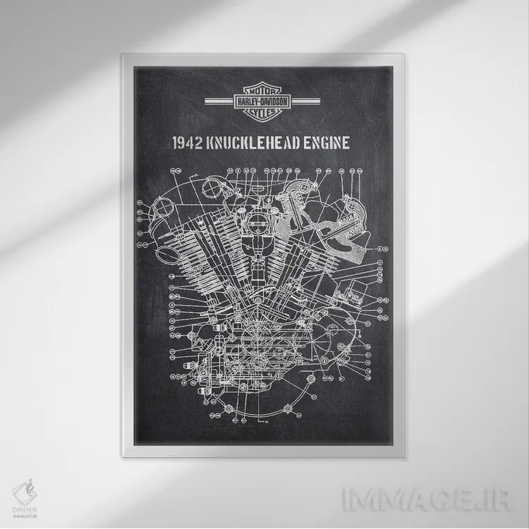 تابلو دکوراتیو موتور ناکل هد ۱۹۴۲ اثر جوزف فرناندو - نمای قابدار سفید