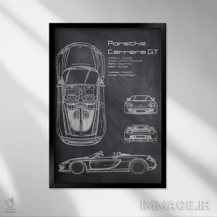 تابلو دکوراتیو پورشه کاررا GT اثر جوزف فرناندو - نمای قابدار مشکی