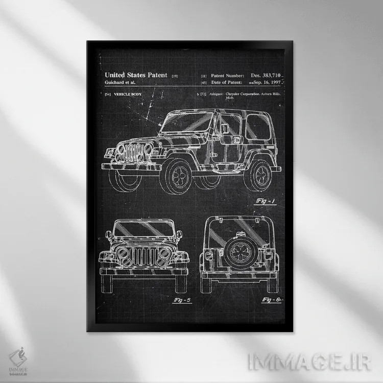 تابلو دکوراتیو جیپ رانگلر اثر جوزف فرناندو - نمای قابدار مشکی