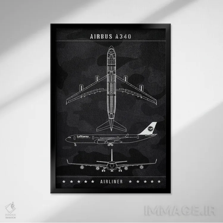 تابلو دکوراتیو ایرباس A340 اثر جوزف فرناندو - نمای قابدار مشکی