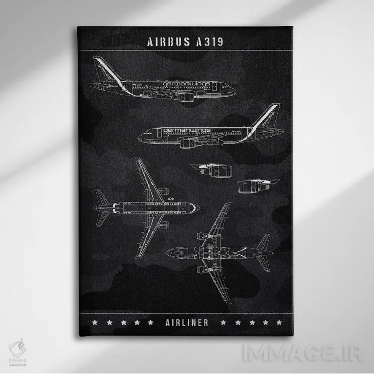 تابلو دکوراتیو ایرباس A319 اثر جوزف فرناندو - نمای روبهرو روی دیوار
