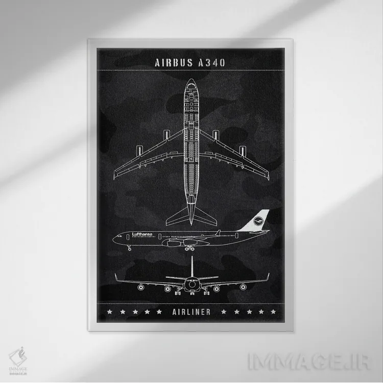 تابلو دکوراتیو ایرباس A340 اثر جوزف فرناندو - نمای قابدار سفید