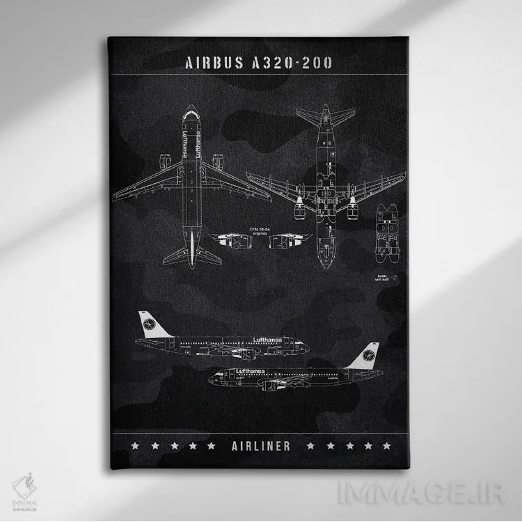 تابلو دکوراتیو ایرباس A320-200 اثر جوزف فرناندو - نمای روبهرو روی دیوار